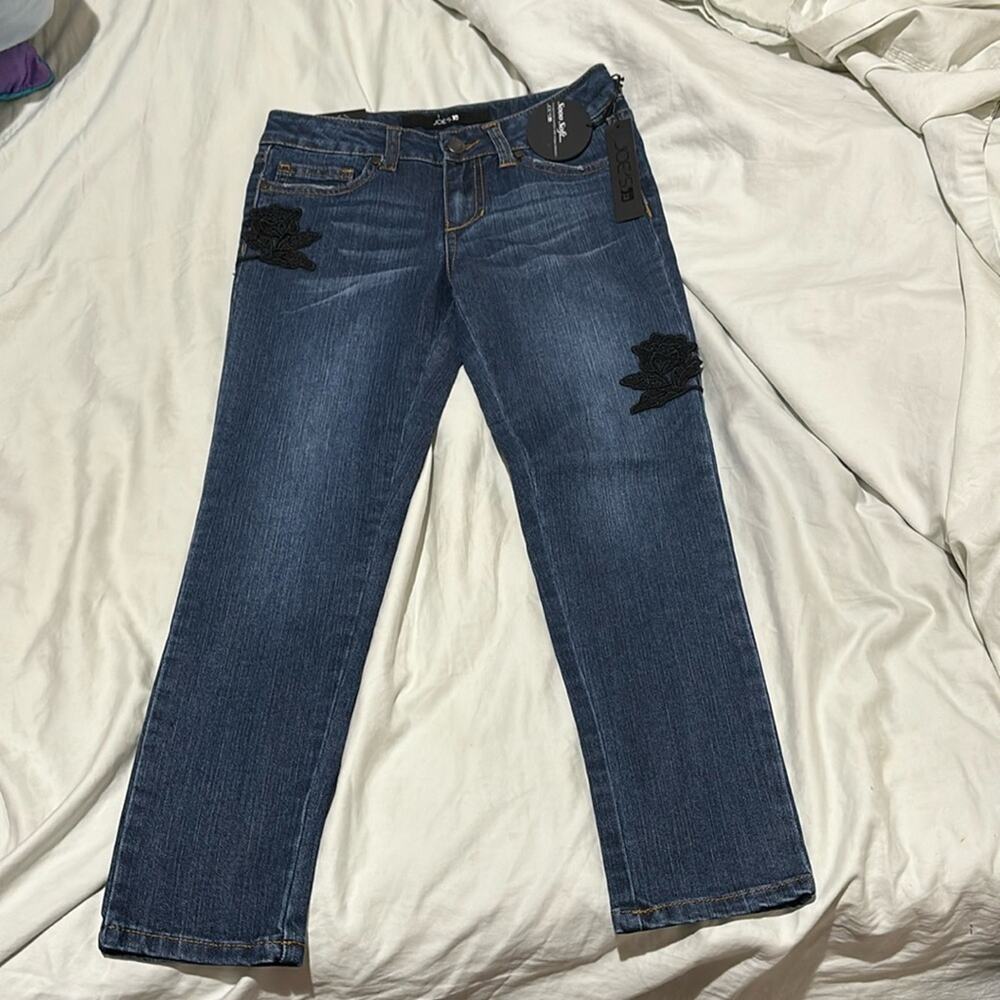 Joe’s Jeans 8 skinny stretch jeans black lace flower appliqués nwt perfect